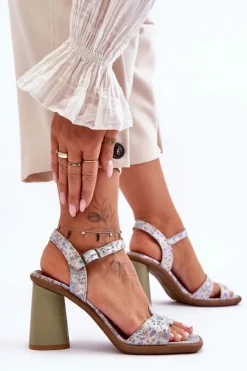 Online Maciejka Skórzane Sandały Na Słupku 06029-24 Biało-Zielone Biały