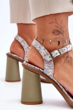 Online Maciejka Skórzane Sandały Na Słupku 06029-24 Biało-Zielone Biały