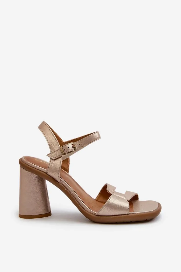 Damskie Maciejka Skórzane Sandały Na Słupku 06029-25 Złote