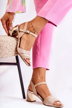 Buty Sergio Leone Sandały Na Obcasie*Skórzane Sandały Na Słupku Różowo-Złote Corane