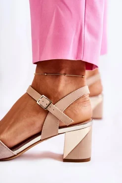 Buty Sergio Leone Sandały Na Obcasie*Skórzane Sandały Na Słupku Różowo-Złote Corane