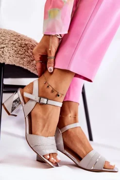 Damskie Buty Sergio Leone Skórzane Sandały Na Słupku Srebrne Corane