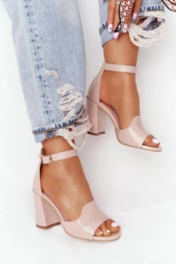 Boto Skórzane Sandały Na Słupku Visconi 4361537 Nude