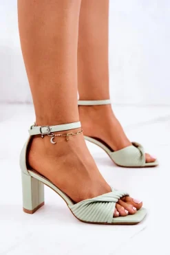 Boto Sandały Na Obcasie*Skórzane Sandały Na Słupku Zielone Sheela