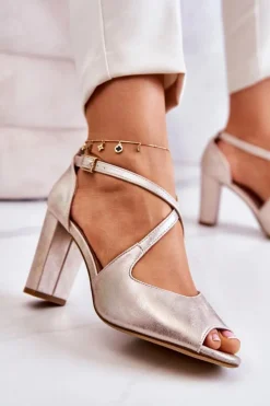 Damskie Buty Sergio Leone Skórzane Sandały Na Słupku Złote Lorita