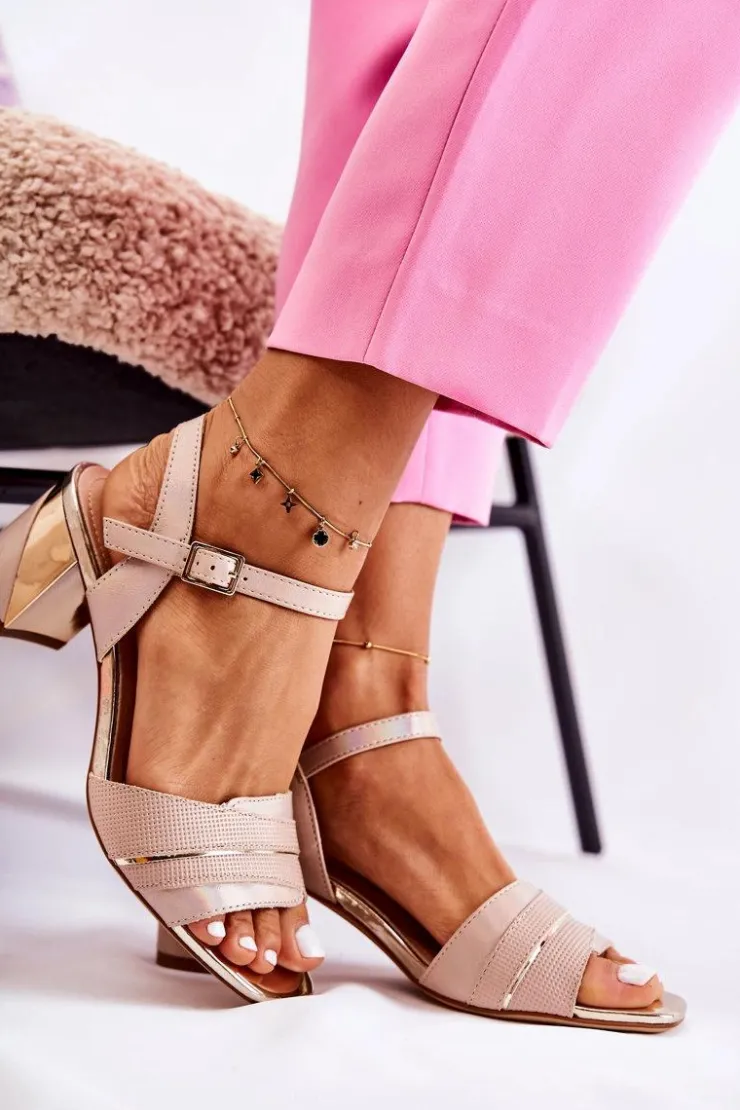 Online Buty Sergio Leone Skórzane Sandały Na Słupku Złoty Beż Corane