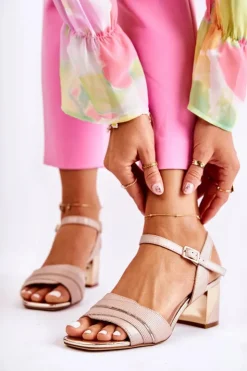 Online Buty Sergio Leone Skórzane Sandały Na Słupku Złoty Beż Corane