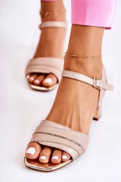 Online Buty Sergio Leone Skórzane Sandały Na Słupku Złoty Beż Corane