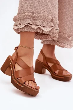 Zazoo Sandały Na Słupku|Sandały Na Obcasie*Skórzane Sandały Na Słupku 1081 Brązowe Brązowy