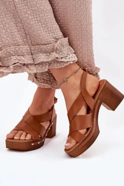 Zazoo Sandały Na Słupku|Sandały Na Obcasie*Skórzane Sandały Na Słupku 1081 Brązowe Brązowy