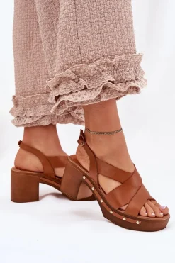 Zazoo Sandały Na Słupku|Sandały Na Obcasie*Skórzane Sandały Na Słupku 1081 Brązowe Brązowy