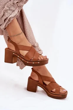 Zazoo Sandały Na Słupku|Sandały Na Obcasie*Skórzane Sandały Na Słupku 1081 Brązowe Brązowy