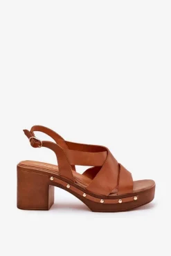 Zazoo Sandały Na Słupku|Sandały Na Obcasie*Skórzane Sandały Na Słupku 1081 Brązowe Brązowy