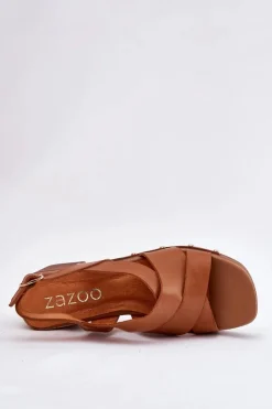 Zazoo Sandały Na Słupku|Sandały Na Obcasie*Skórzane Sandały Na Słupku 1081 Brązowe Brązowy
