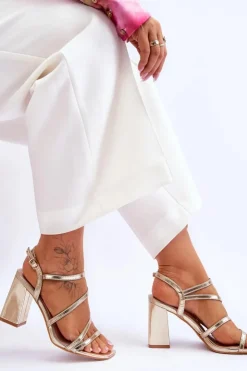 Sale Boto Skórzane Sandały Na Słupku Złote Florentina