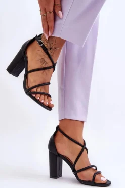 Boto Sandały Na Obcasie*Skórzane Sandały Na Słupku Z Paseczkami Czarne La Meria