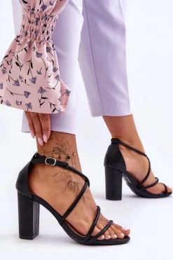 Boto Sandały Na Obcasie*Skórzane Sandały Na Słupku Z Paseczkami Czarne La Meria