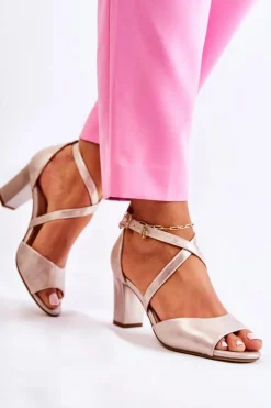 Buty Sergio Leone Sandały Na Obcasie*Skórzane Sandały Na Słupku Złote Damess