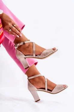 Buty Sergio Leone Sandały Na Obcasie*Skórzane Sandały Na Słupku Złote Damess