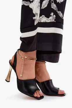 CheBello Sandały Na Obcasie*Skórzane Sandały Na Szpilce Z Ozdobną Bransoletą 4440 Czarne