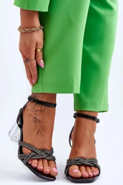 Damskie Damskie buty S.Barski Skórzane Sandały Na Transparentnym Słupku Czarne Randy