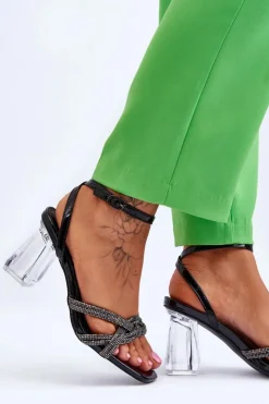 Damskie Damskie buty S.Barski Skórzane Sandały Na Transparentnym Słupku Czarne Randy