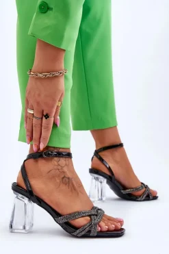 Damskie Damskie buty S.Barski Skórzane Sandały Na Transparentnym Słupku Czarne Randy