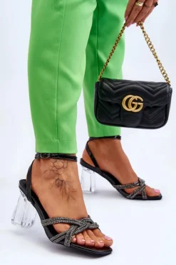 Damskie Damskie buty S.Barski Skórzane Sandały Na Transparentnym Słupku Czarne Randy