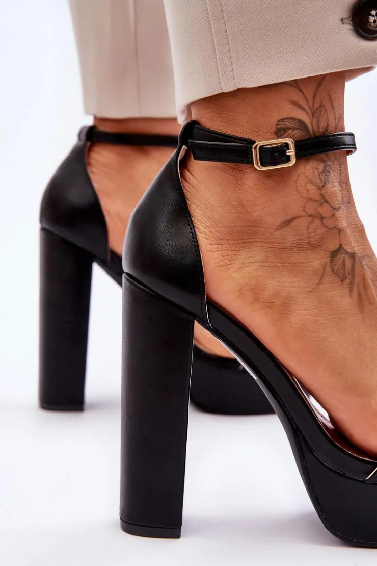 Damskie Boto Skórzane Sandały Na Wysokim Słupku I Platformie Czarne Sky Dream