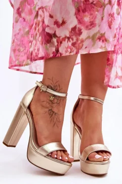 Outlet Boto Skórzane Sandały Na Wysokim Słupku I Platformie Złote Sky Dream