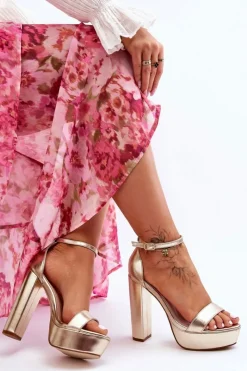 Outlet Boto Skórzane Sandały Na Wysokim Słupku I Platformie Złote Sky Dream