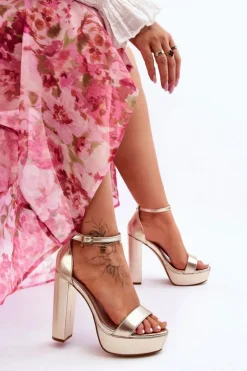 Outlet Boto Skórzane Sandały Na Wysokim Słupku I Platformie Złote Sky Dream