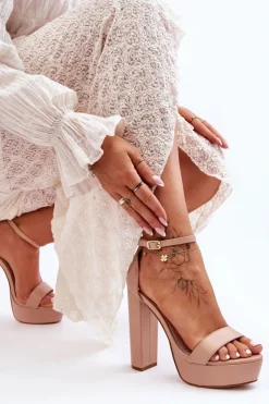 Discount Boto Skórzane Sandały Na Wysokim Słupku I Platformie Nude Sky Dream