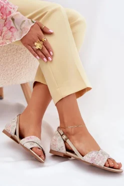 Sale Maciejka Skórzane Sandały Płaskie 04614-22 Beżowe Beżowy