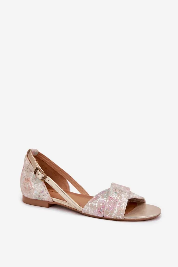 Sale Maciejka Skórzane Sandały Płaskie 04614-22 Beżowe Beżowy