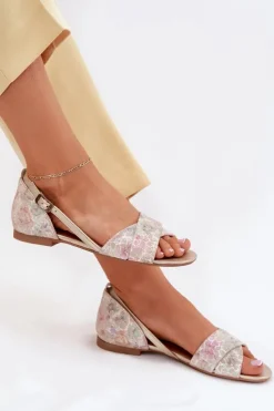 Sale Maciejka Skórzane Sandały Płaskie 04614-22 Beżowe Beżowy