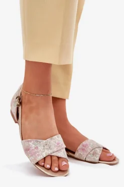 Sale Maciejka Skórzane Sandały Płaskie 04614-22 Beżowe Beżowy