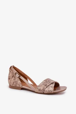 Maciejka Skórzane Sandały Płaskie 04614-25 Złote Złoty