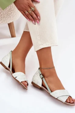 Best Maciejka Skórzane Sandały Płaskie 04614-46 Miętowe Zielony