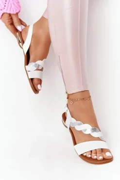 Discount Buty damskie Vinceza Skórzane Sandały Vinceza 21-17117 Biało-Srebrne