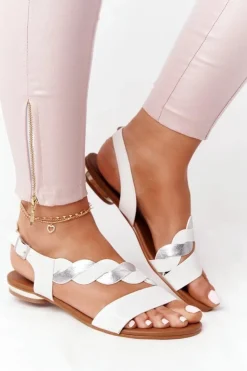 Discount Buty damskie Vinceza Skórzane Sandały Vinceza 21-17117 Biało-Srebrne