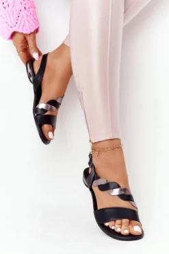 Buty damskie Vinceza Sandały Płaskie*Skórzane Sandały Vinceza 21-17117 Czarno-Srebrne