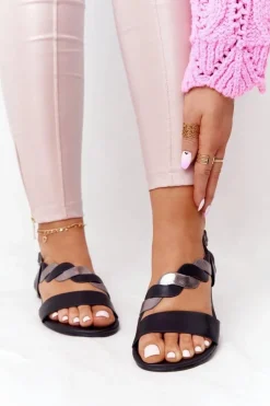 Buty damskie Vinceza Sandały Płaskie*Skórzane Sandały Vinceza 21-17117 Czarno-Srebrne