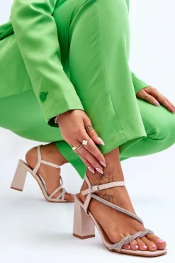 Boto Sandały Na Obcasie*Skórzane Sandały Z Cyrkoniami Na Obcasie Beżowe Carlotta