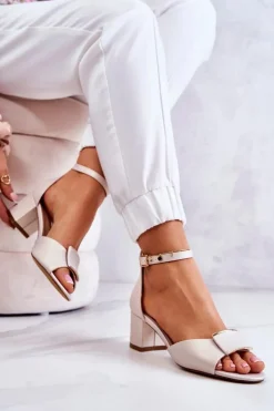 Sale Buty Sergio Leone Skórzane Sandały Z Ozdobą Beżowe Floren