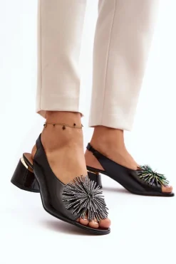 Sale Laura Messi Skórzane Sandały Z Ozdobą 2719 Czarne Czarny