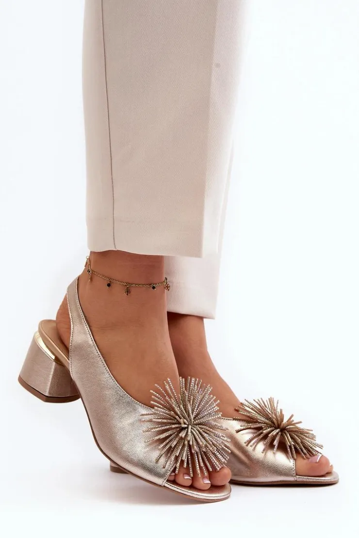 Damskie Laura Messi Skórzane Sandały Z Ozdobą 2719 Złote