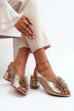 Damskie Laura Messi Skórzane Sandały Z Ozdobą 2719 Złote