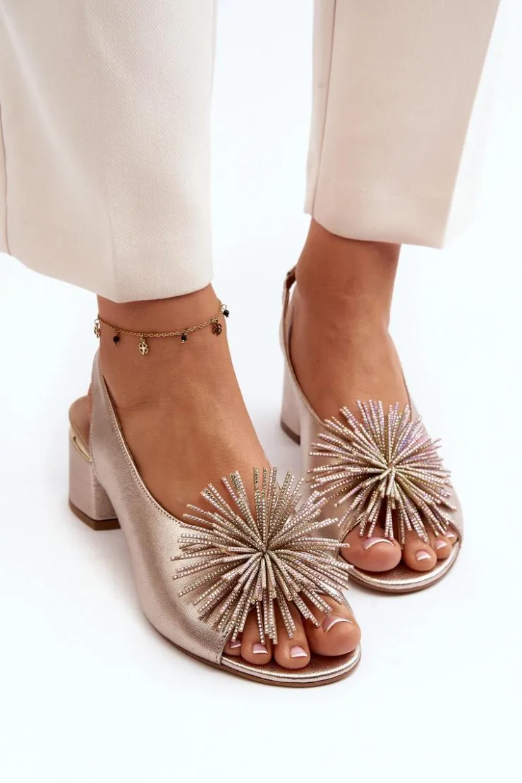 Damskie Laura Messi Skórzane Sandały Z Ozdobą 2719 Złote