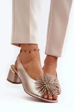 Damskie Laura Messi Skórzane Sandały Z Ozdobą 2719 Złote